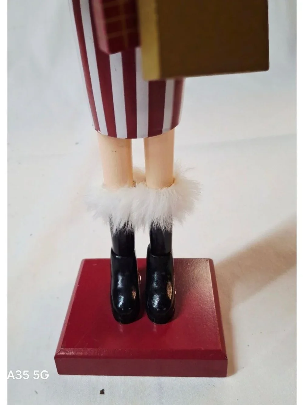 Festive Nutcracker Figurine Woman Holding Gift Bags Fur Accents 12